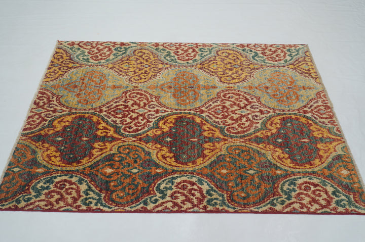 4x6 Ikat Multicolor Afghan Hand Knotted wool  Rug