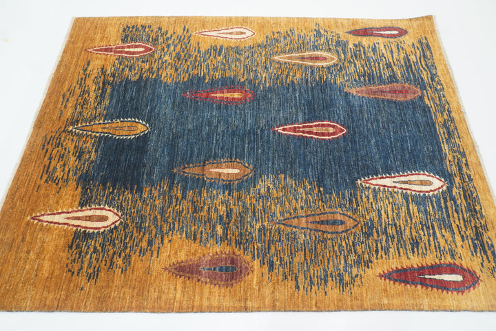 5x7 Blue Gabbeh Hand-Knotted Afghan Tribal Rug - Yildiz Rugs