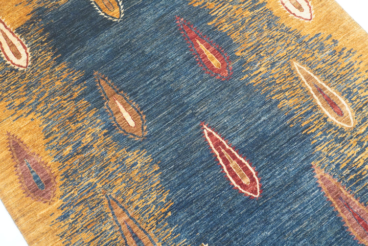 5x7 Blue Gabbeh Hand-Knotted Afghan Tribal Rug - Yildiz Rugs