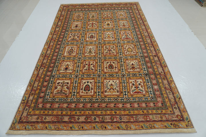6x10 Beige Vintage Bakhtiari Afghan Hand Knotted Oriental Rug - Yildiz Rugs