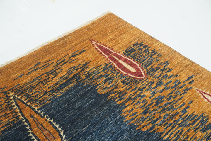 5x7 Blue Gabbeh Hand-Knotted Afghan Tribal Rug - Yildiz Rugs