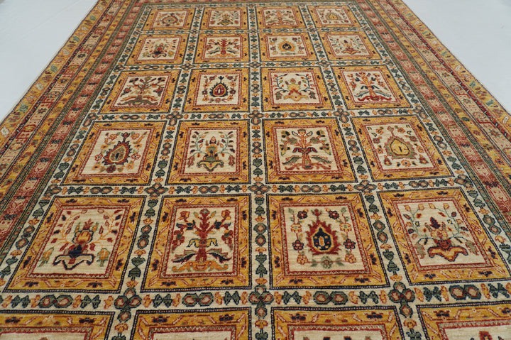 6x10 Beige Vintage Bakhtiari Afghan Hand Knotted Oriental Rug - Yildiz Rugs