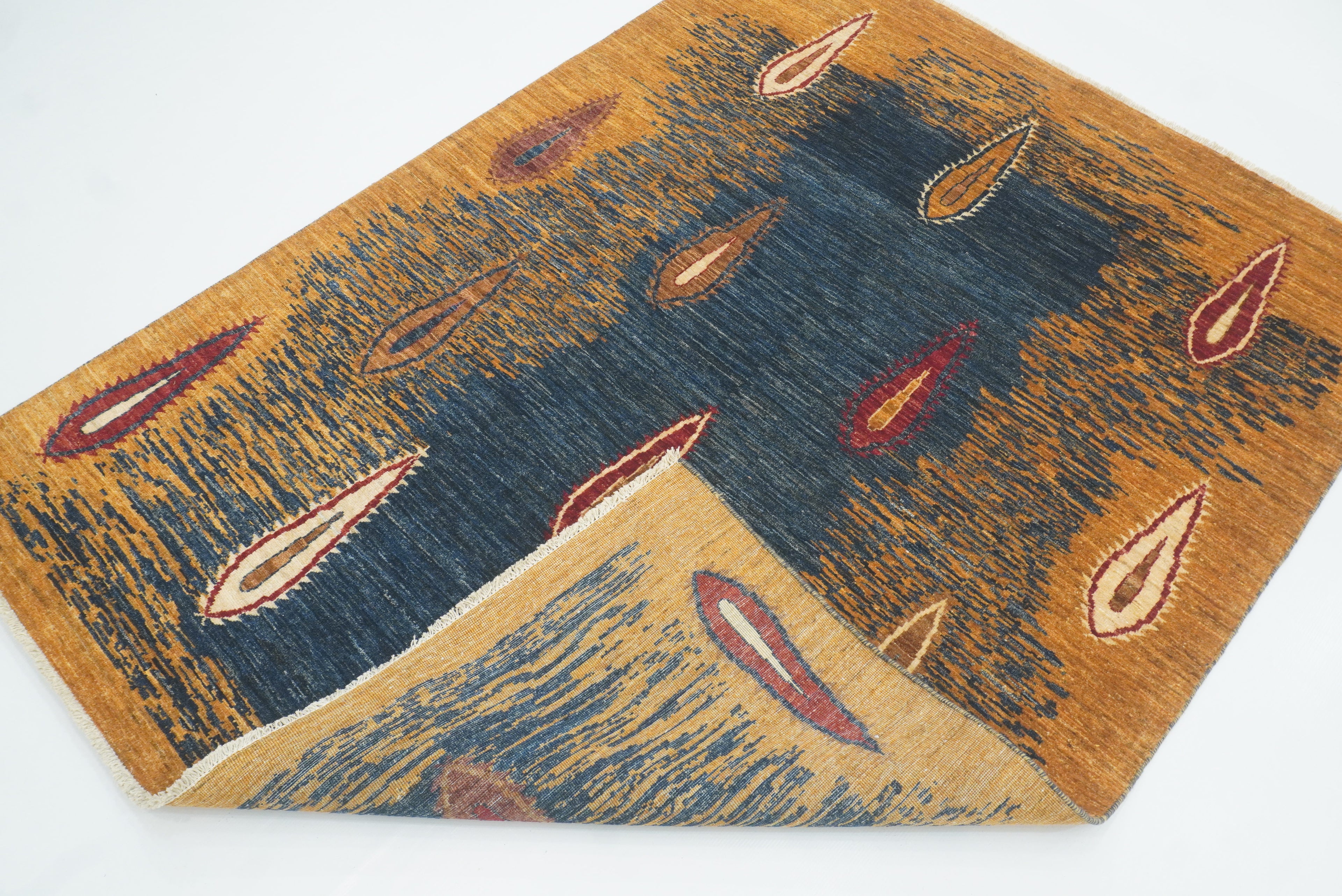 5x7 Blue Gabbeh Hand-Knotted Afghan Tribal Rug - Yildiz Rugs