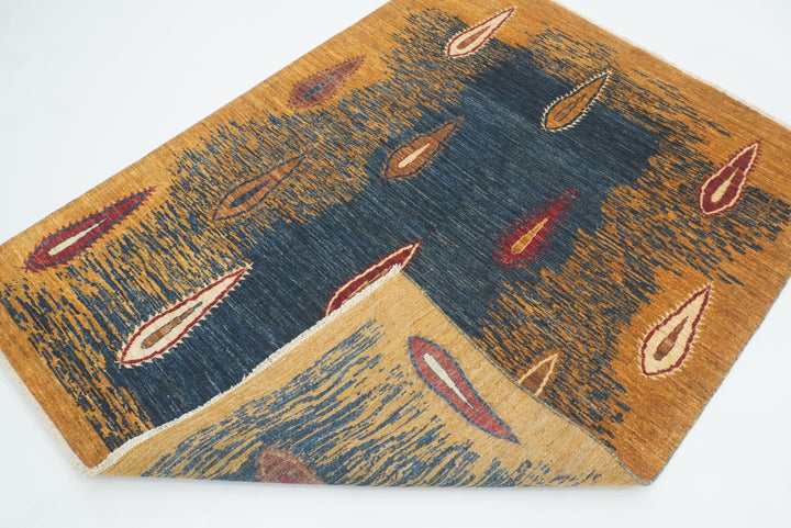 5x7 Blue Gabbeh Hand-Knotted Afghan Tribal Rug - Yildiz Rugs