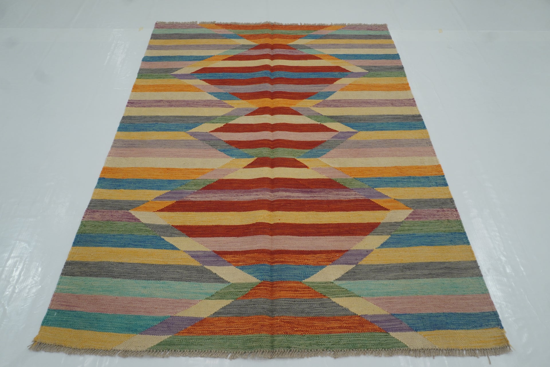 5x7 Multicolor Afghan Handmade Wool Kilim Rug