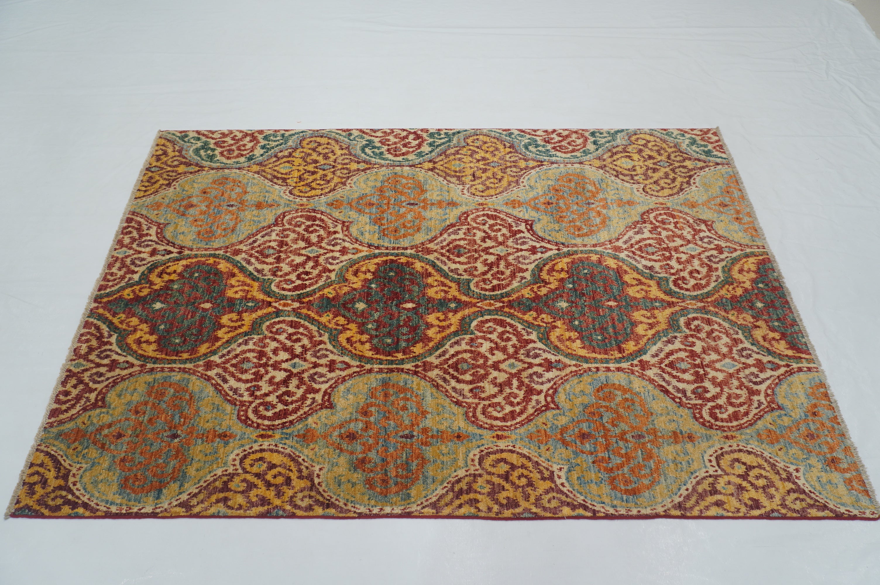 5x7 Ikat Multicolor Afghan Hand Knotted Rug - Yildiz Rugs