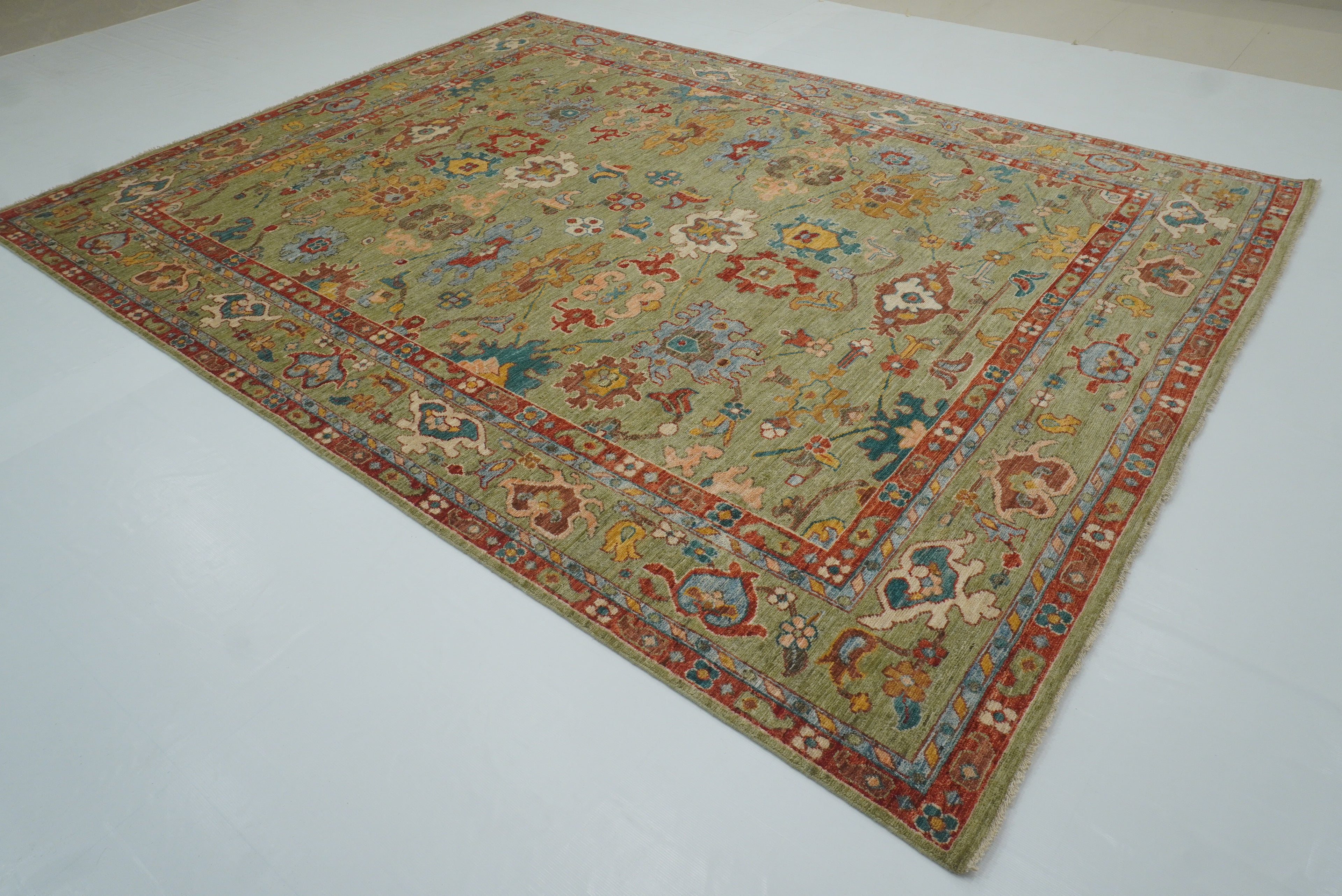 9x12 Green Oushak Turkish Hand knotted Oriental Rug - Yildiz Rugs