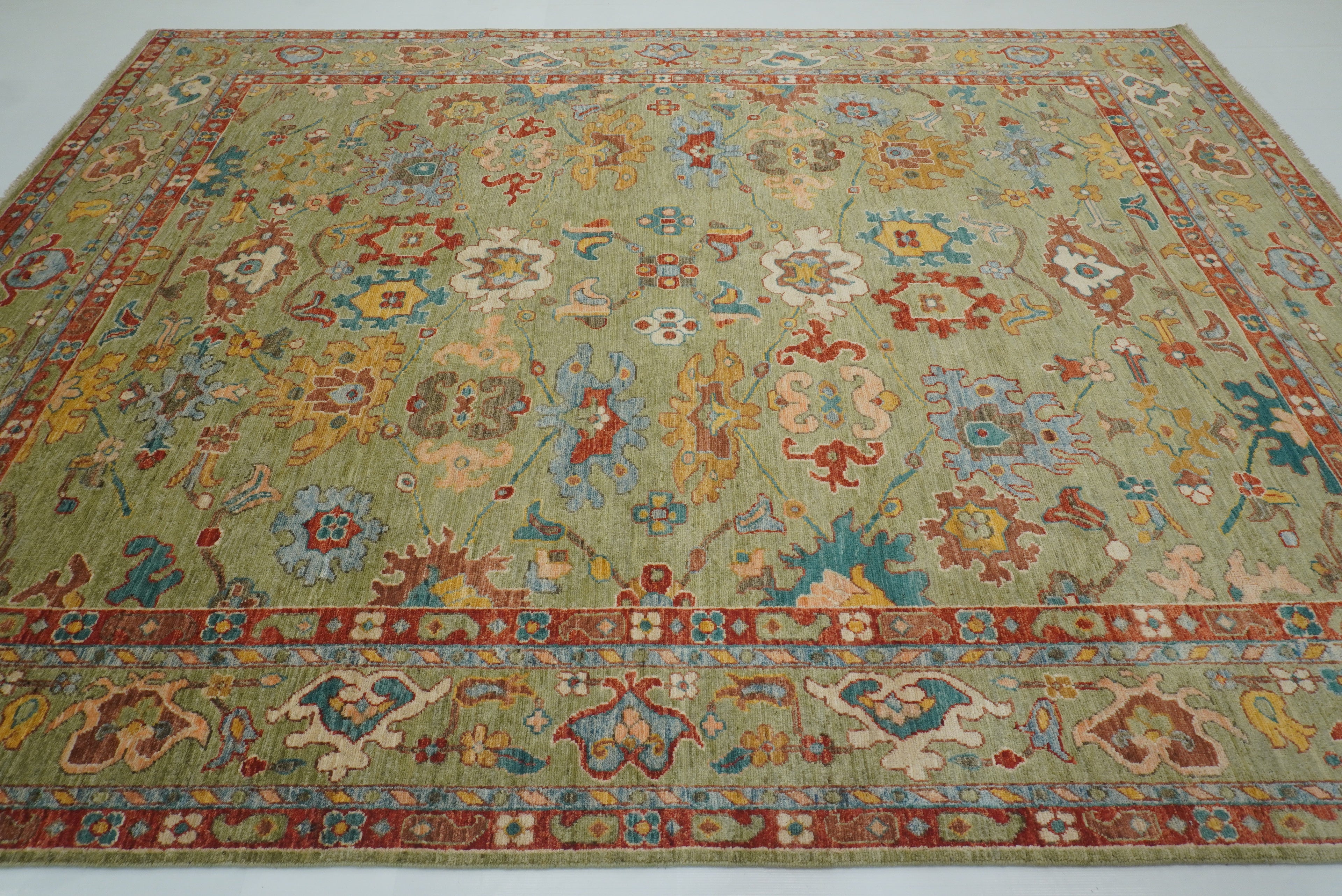 9x12 Green Oushak Turkish Hand knotted Oriental Rug - Yildiz Rugs