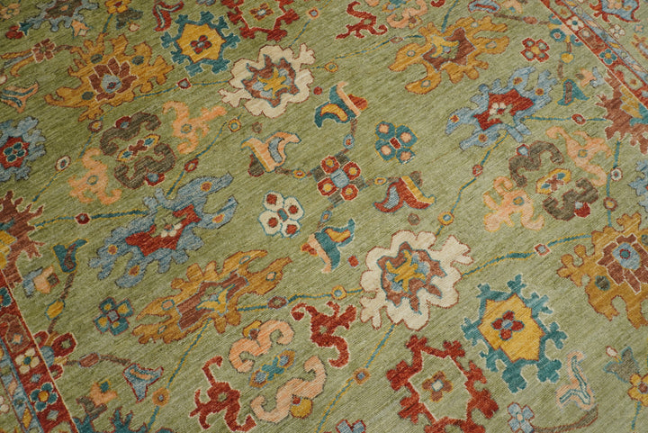 9x12 Green Oushak Turkish Hand knotted Oriental Rug - Yildiz Rugs