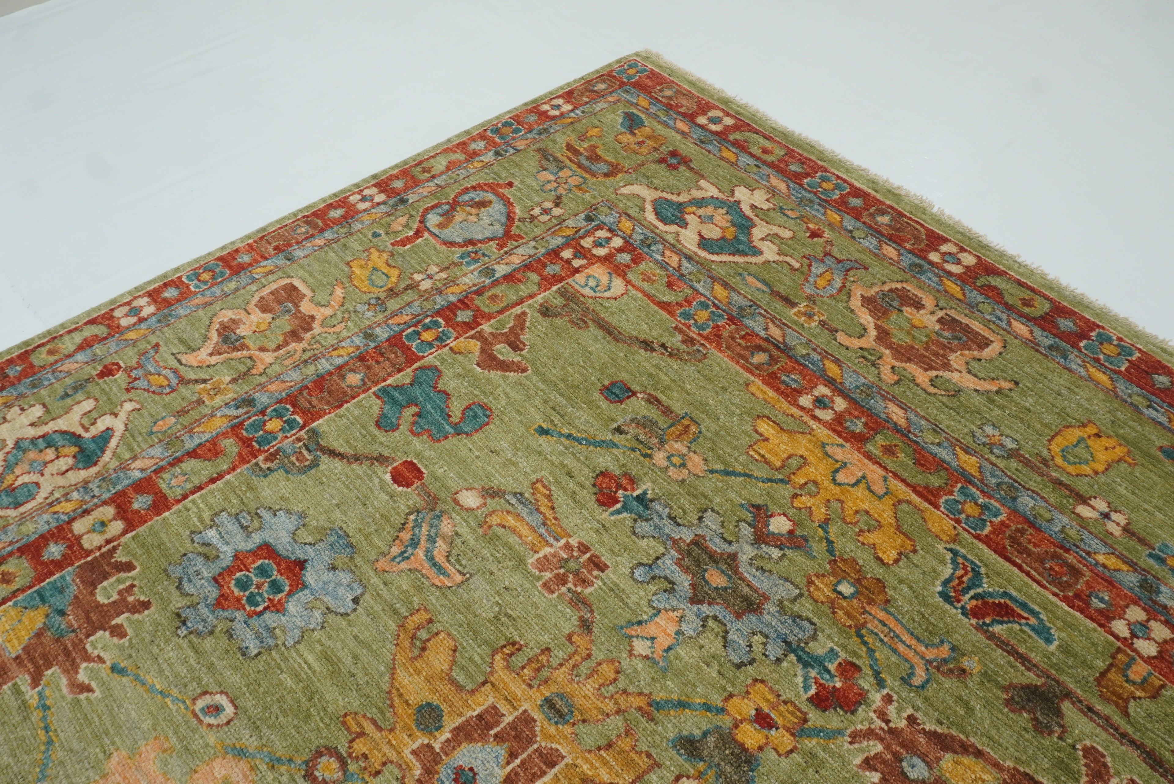 9x12 Green Oushak Turkish Hand knotted Oriental Rug - Yildiz Rugs