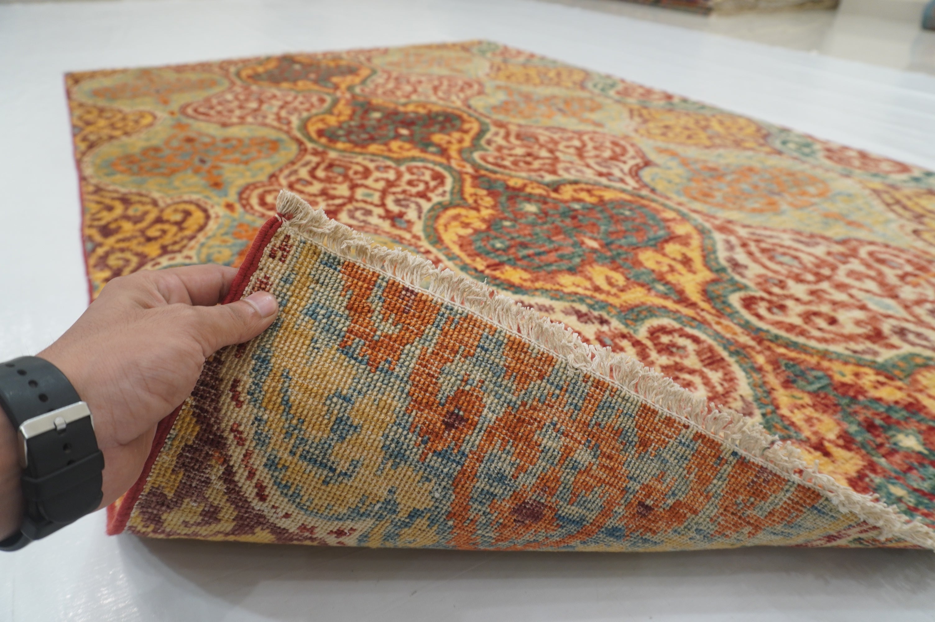 5x7 Ikat Multicolor Afghan Hand Knotted Rug - Yildiz Rugs