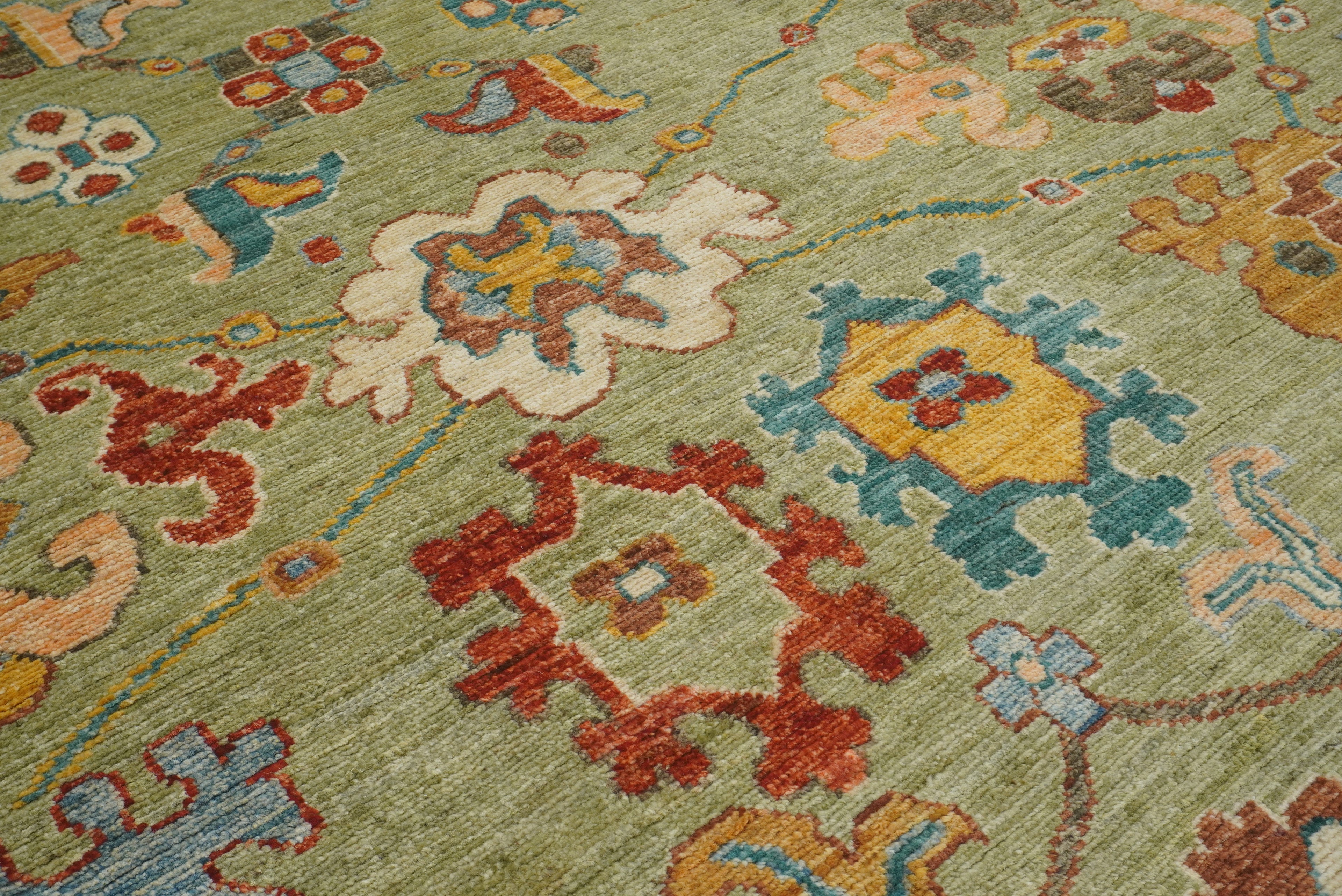 9x12 Green Oushak Turkish Hand knotted Oriental Rug - Yildiz Rugs