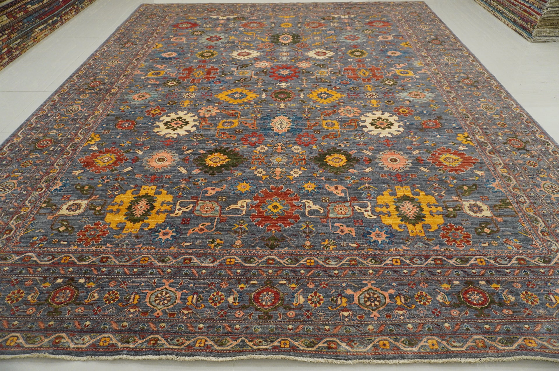 12x15 Blueish Gray Afghan Hand-Knotted Wool Oriental Rug