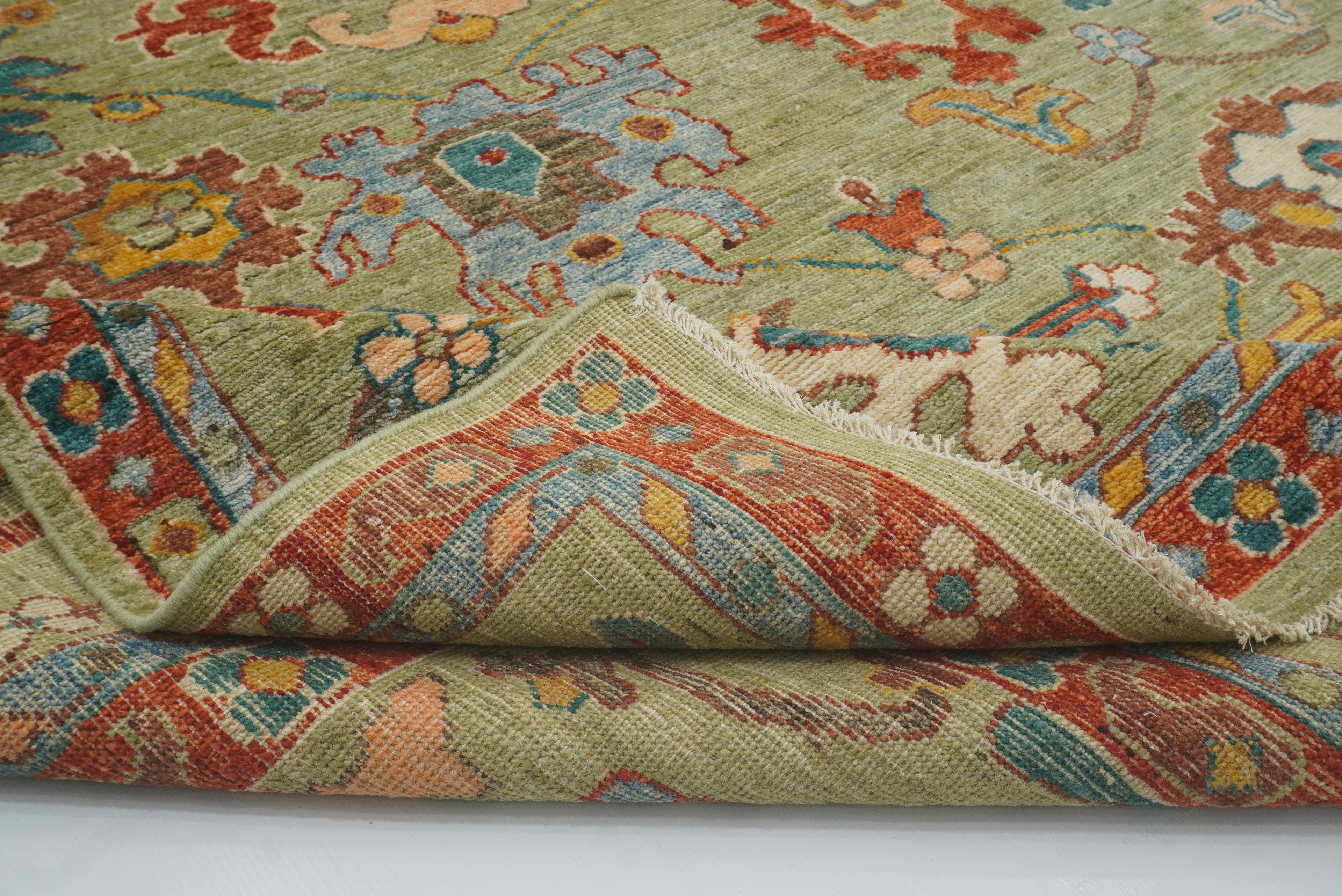 9x12 Green Oushak Turkish Hand knotted Oriental Rug - Yildiz Rugs
