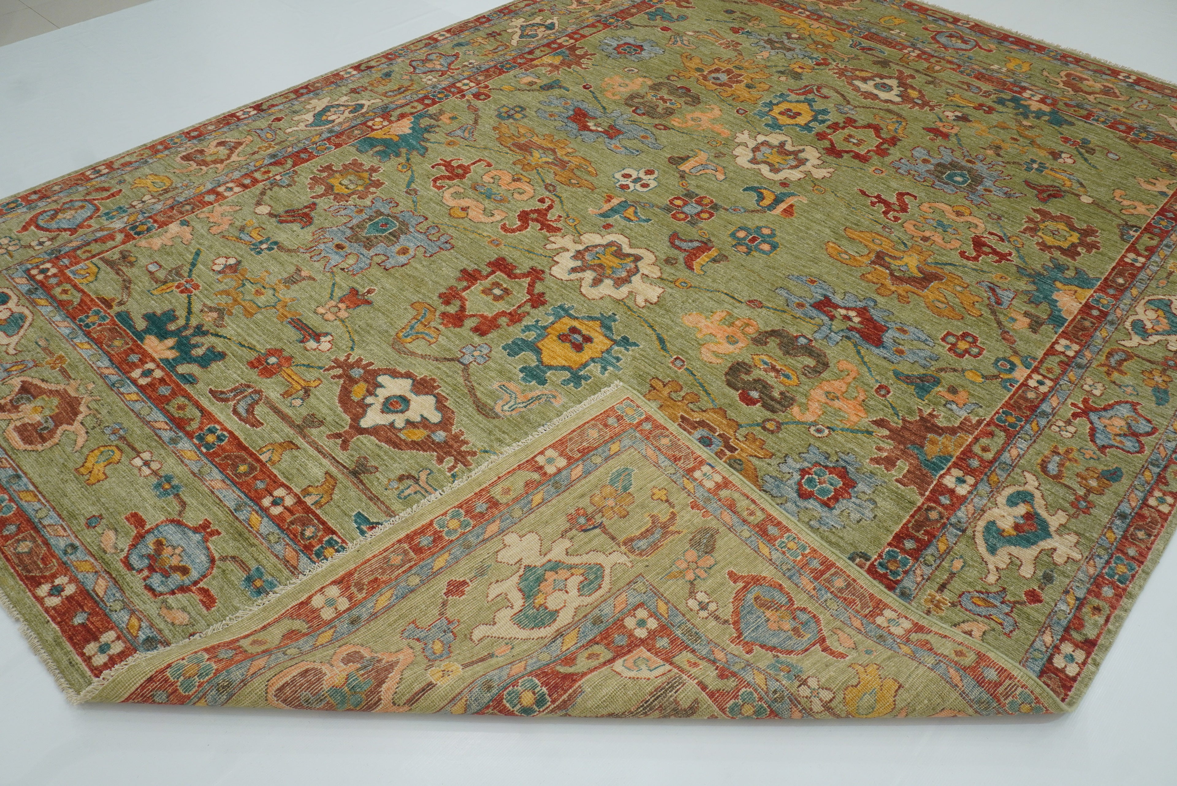 9x12 Green Oushak Turkish Hand knotted Oriental Rug - Yildiz Rugs