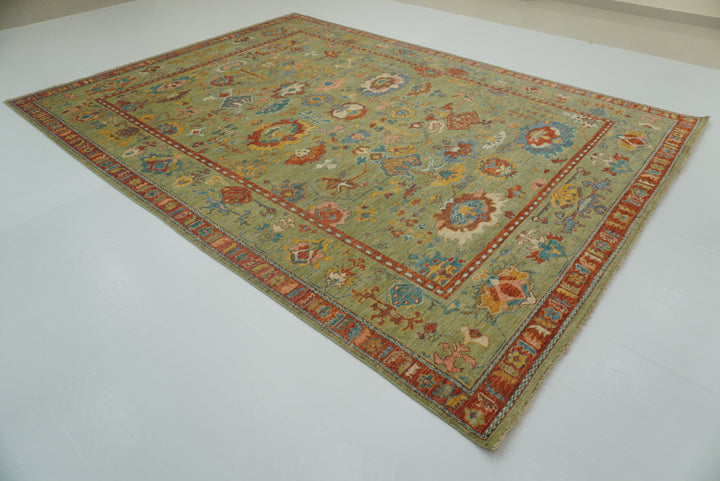 9x12 Green Oushak Turkish Hand knotted Oriental Rug - Yildiz Rugs