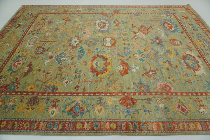 9x12 Green Oushak Turkish Hand knotted Oriental Rug - Yildiz Rugs