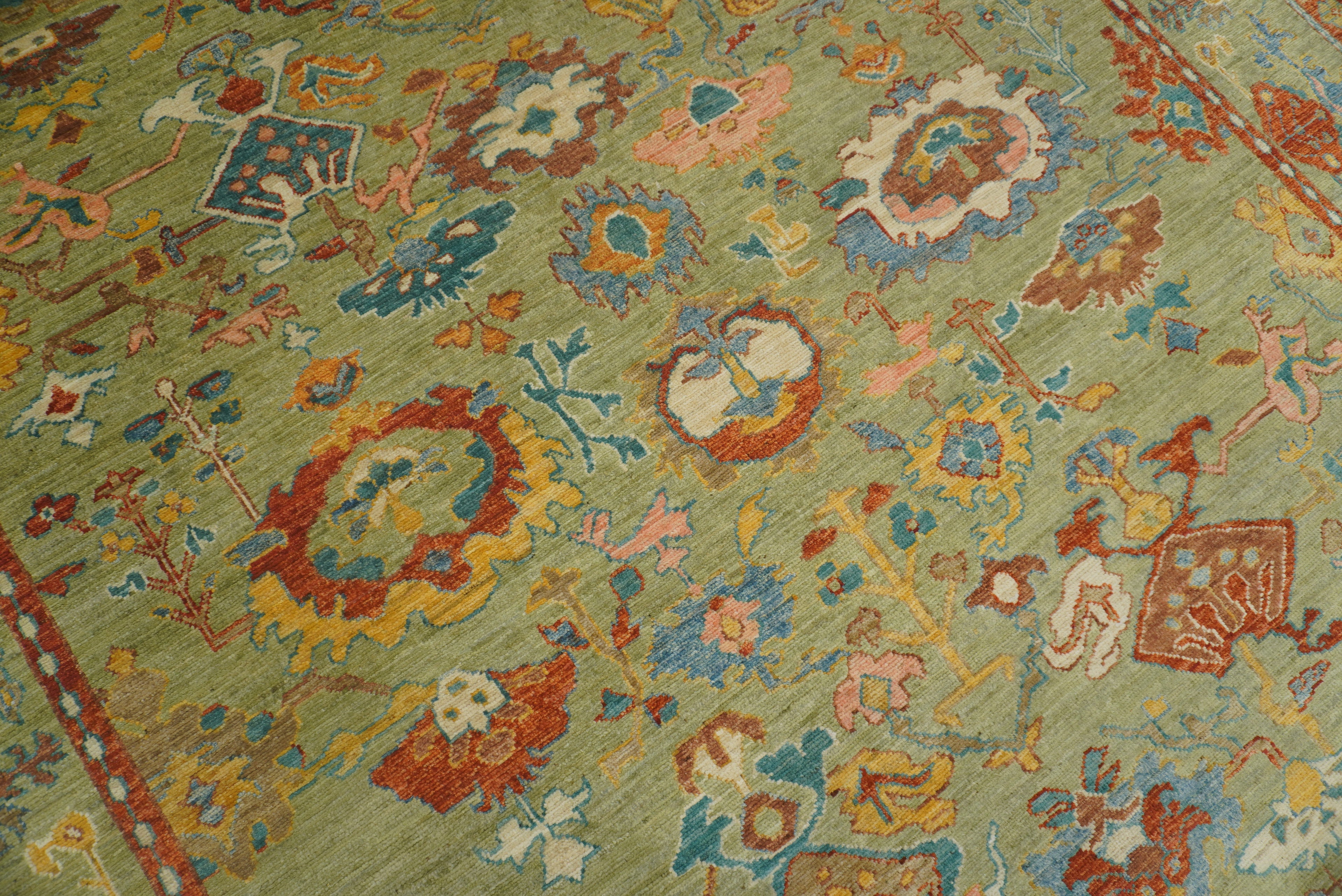 9x12 Green Oushak Turkish Hand knotted Oriental Rug - Yildiz Rugs
