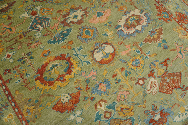 9x12 Green Oushak Turkish Hand knotted Oriental Rug - Yildiz Rugs