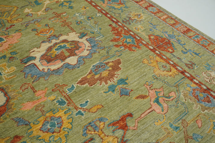 9x12 Green Oushak Turkish Hand knotted Oriental Rug - Yildiz Rugs