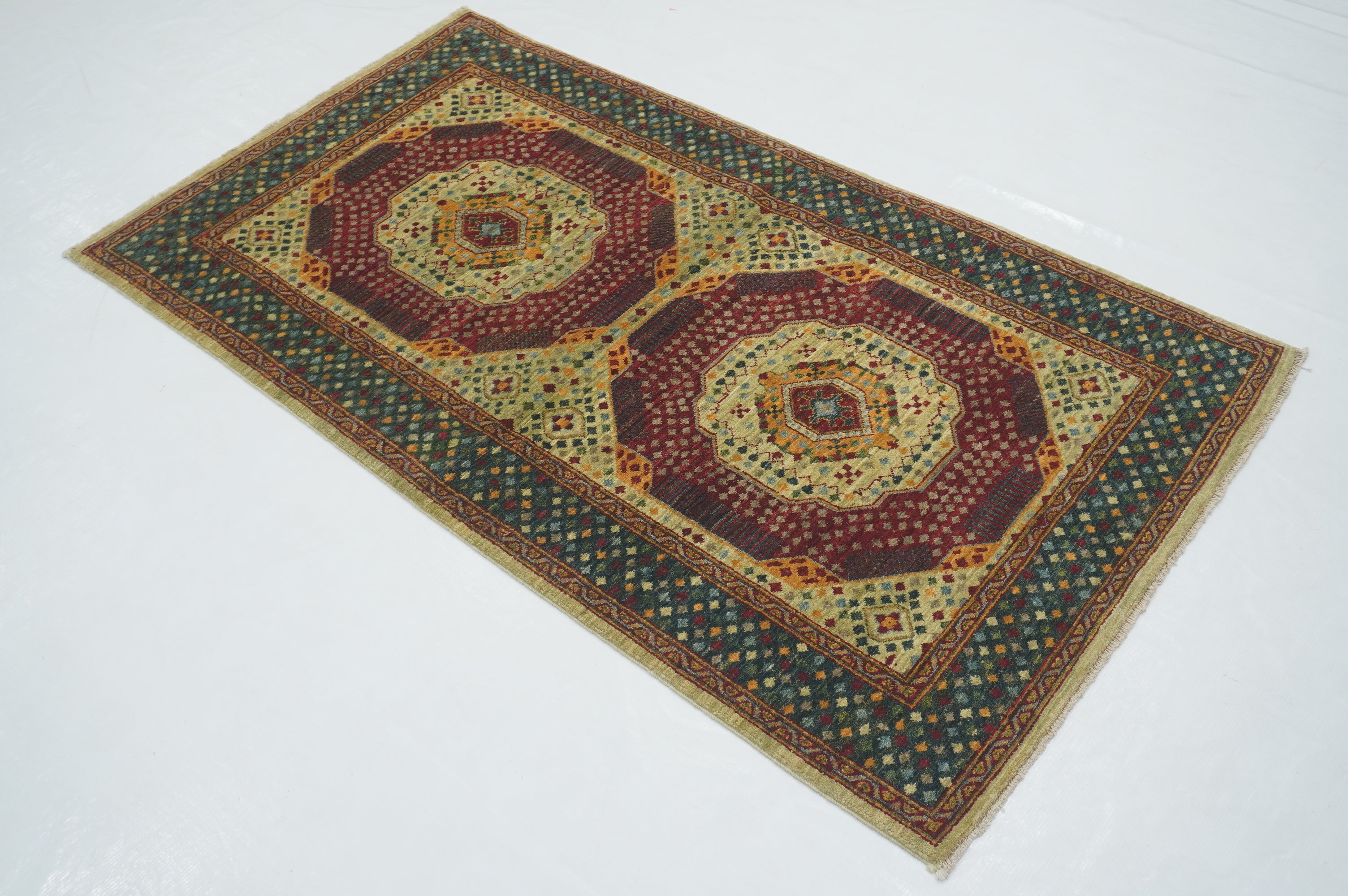 3x5 Green Mamluk knotted Turkish Medallion Rug - Yildiz Rugs