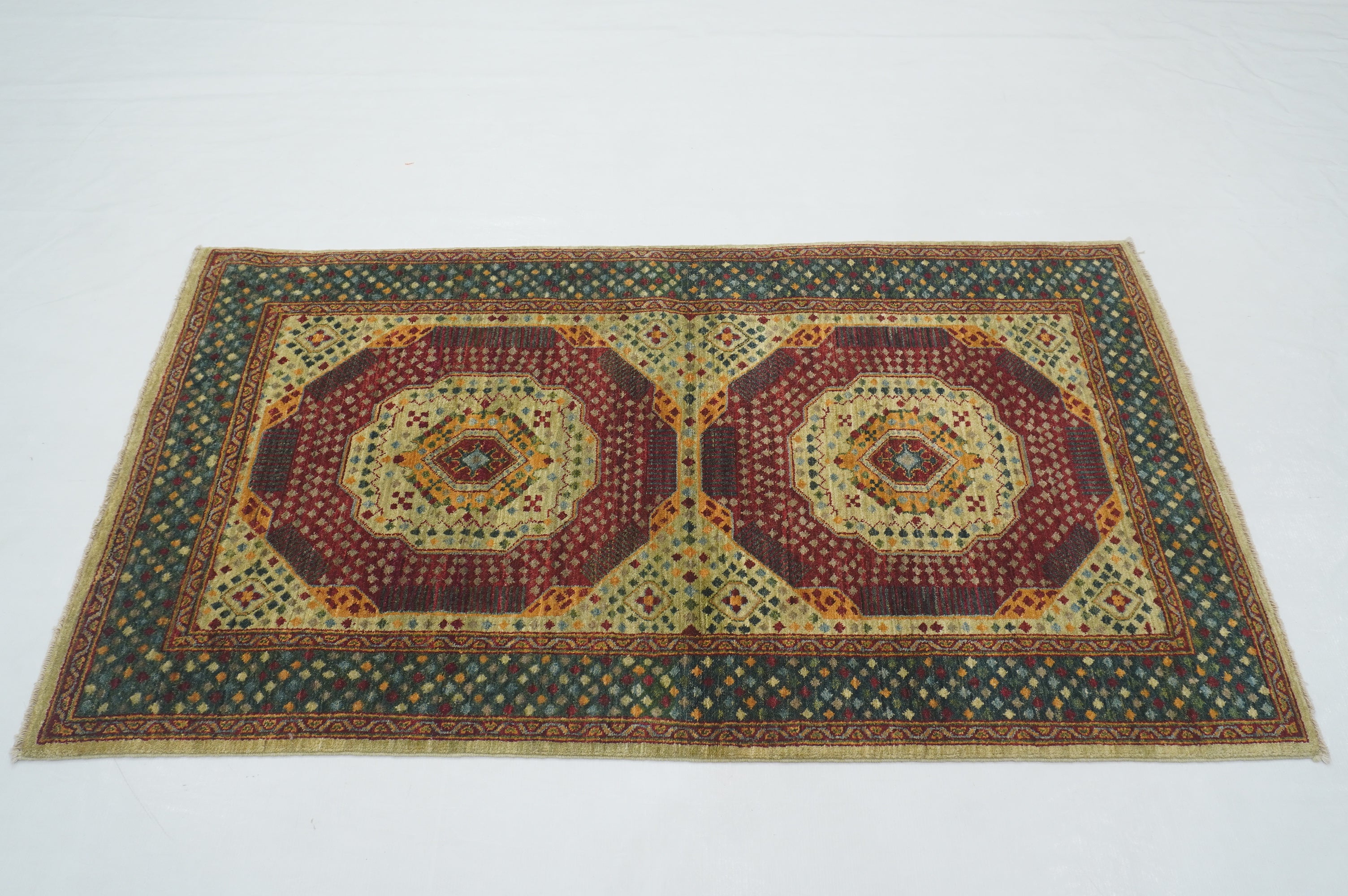 3x5 Green Mamluk knotted Turkish Medallion Rug - Yildiz Rugs