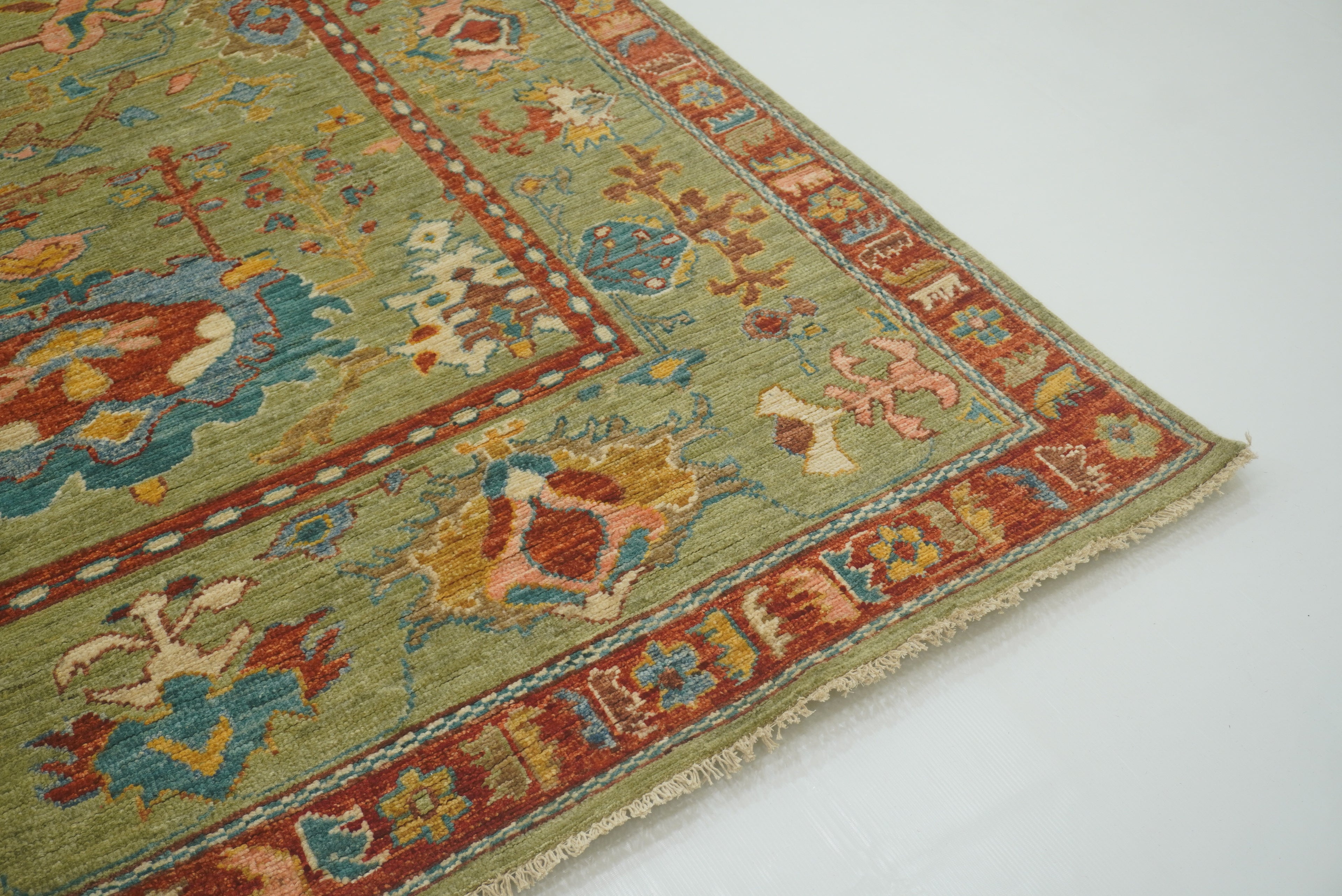 9x12 Green Oushak Turkish Hand knotted Oriental Rug - Yildiz Rugs