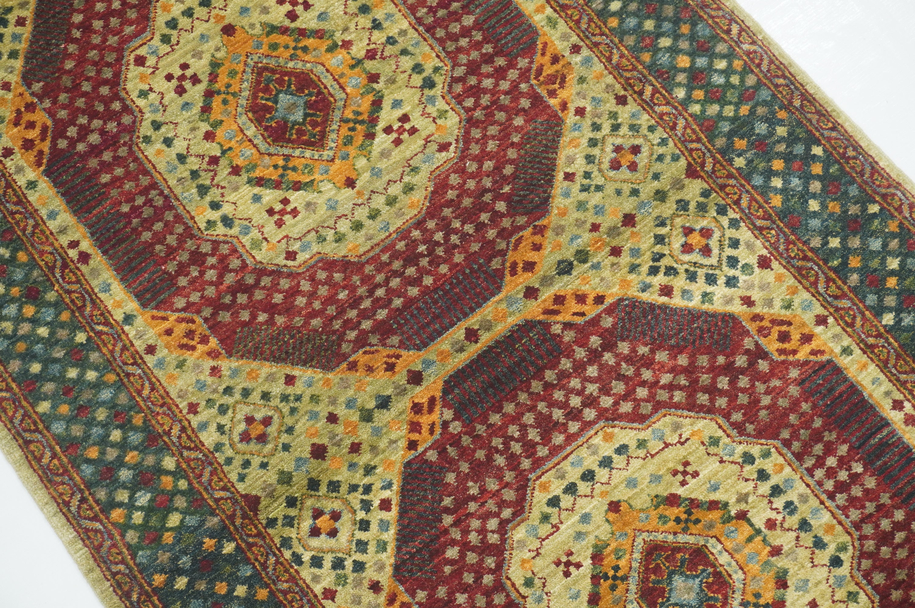 3x5 Green Mamluk knotted Turkish Medallion Rug - Yildiz Rugs