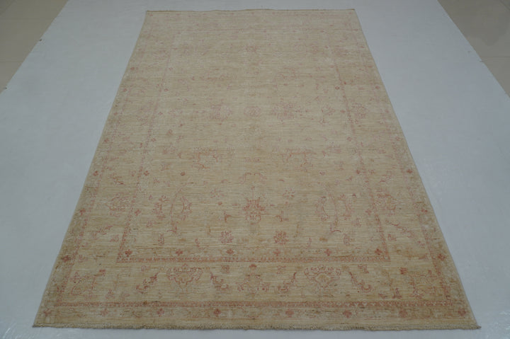 6x8 Beige Vintage Turkish Hand knotted Chobi Oushak Rug - Yildiz Rugs