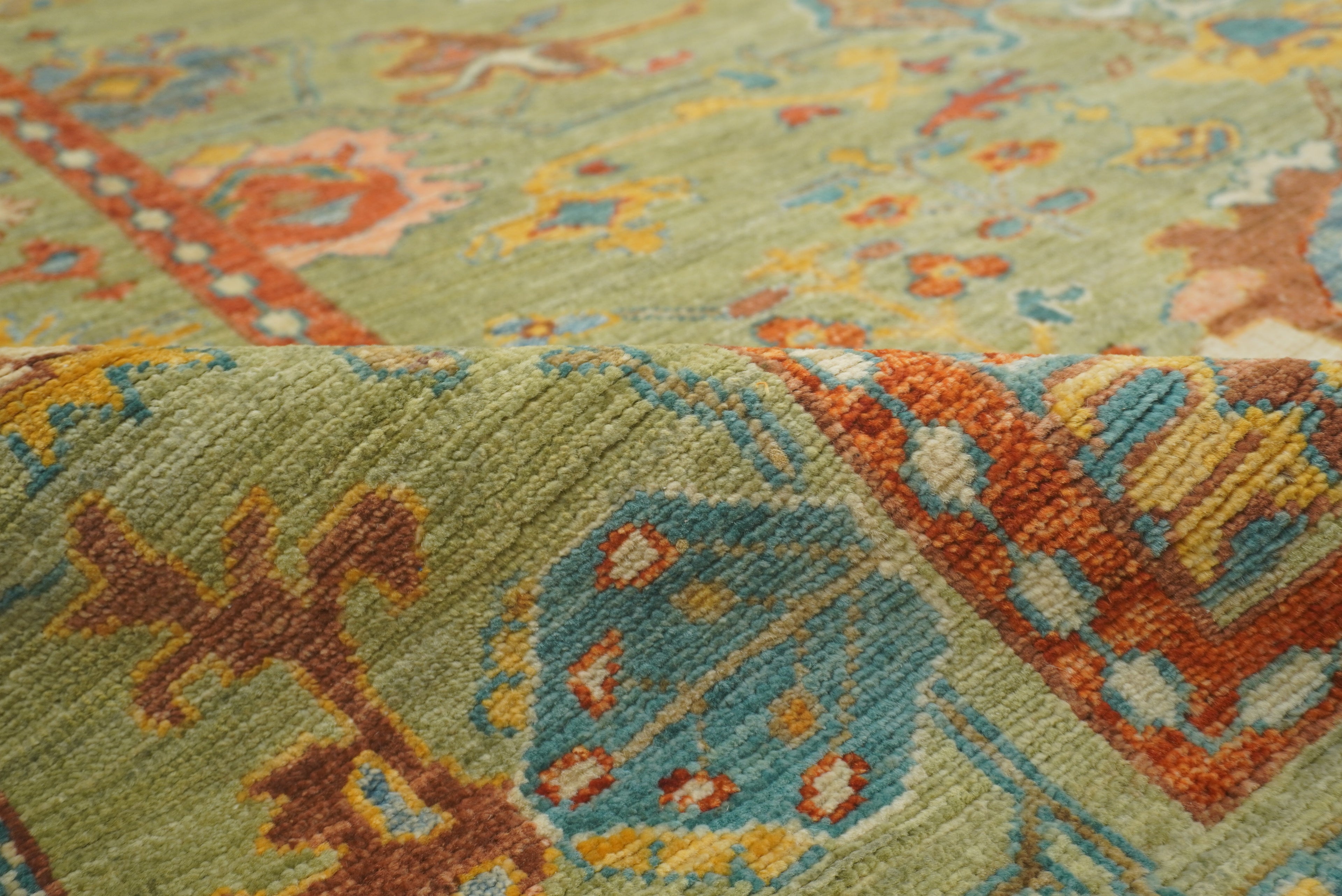9x12 Green Oushak Turkish Hand knotted Oriental Rug - Yildiz Rugs