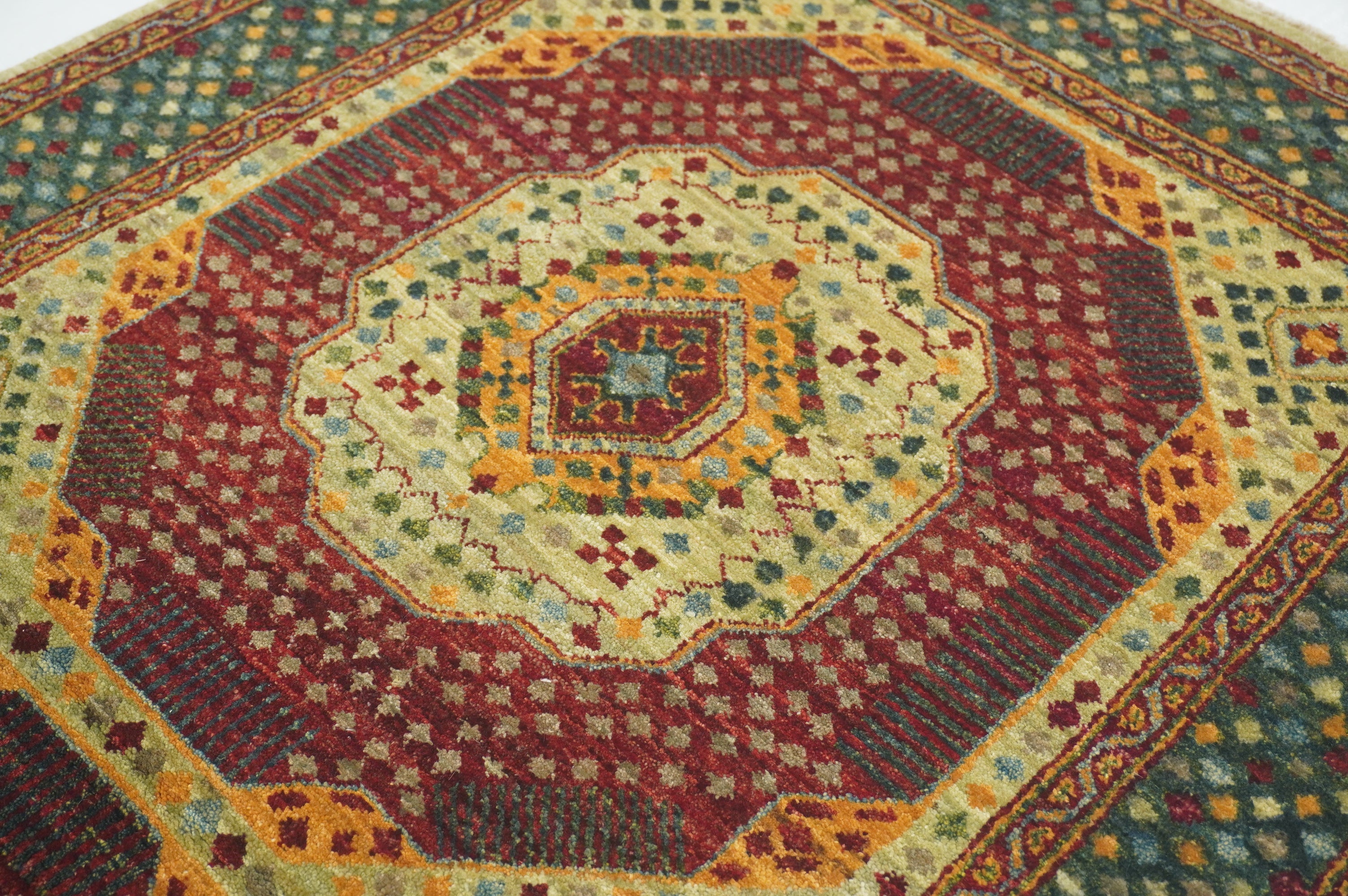 3x5 Green Mamluk knotted Turkish Medallion Rug - Yildiz Rugs