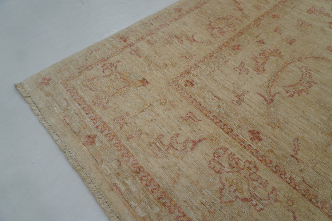 6x8 Beige Vintage Turkish Hand knotted Chobi Oushak Rug - Yildiz Rugs