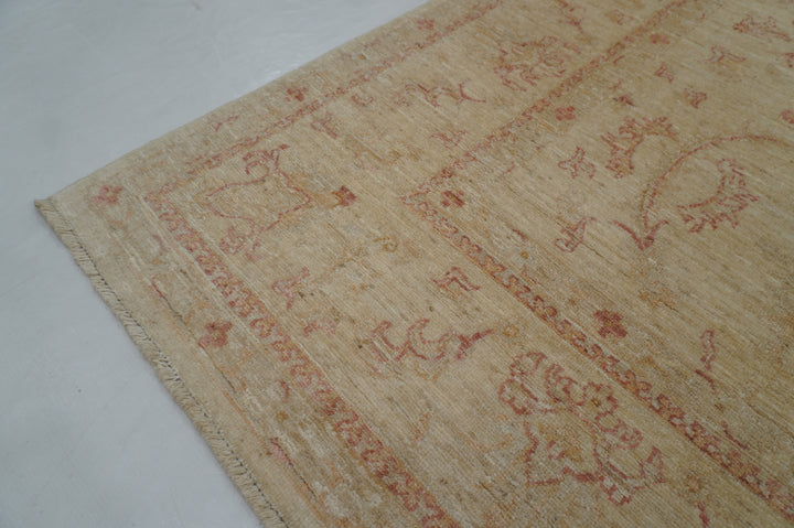 6x8 Beige Vintage Turkish Hand knotted Chobi Oushak Rug - Yildiz Rugs