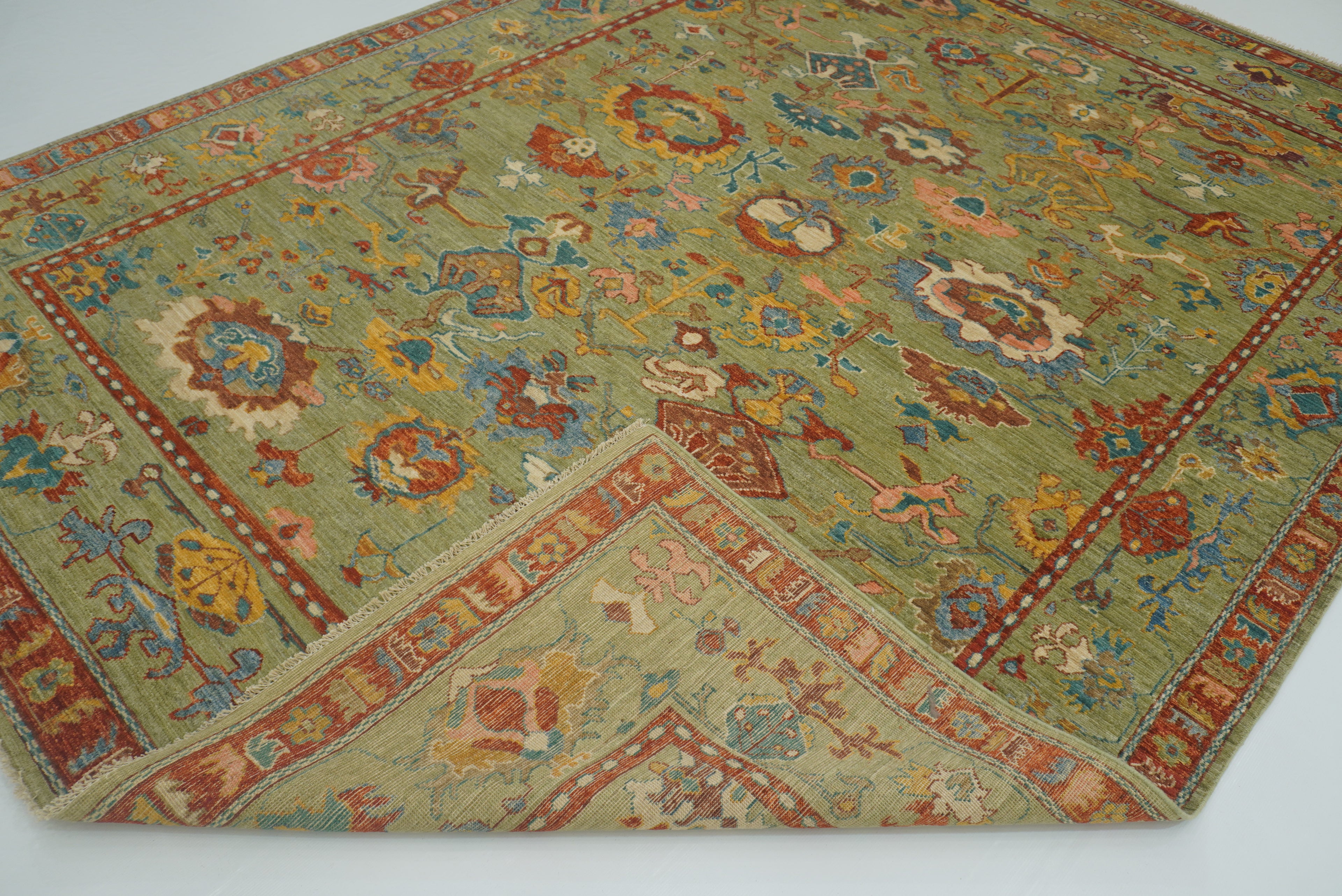 9x12 Green Oushak Turkish Hand knotted Oriental Rug - Yildiz Rugs