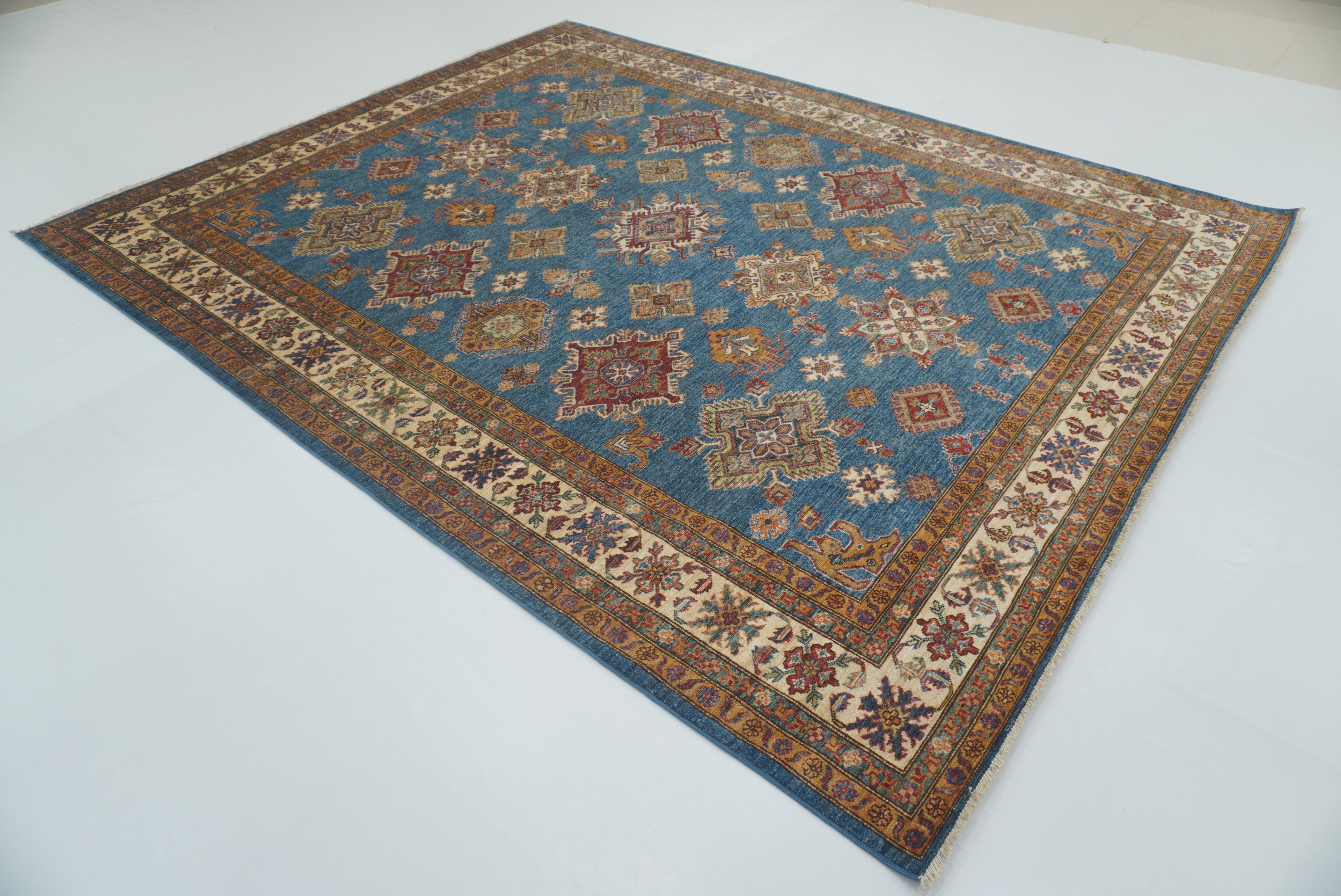 8x10 Blue Kazak Afghan Hand-Knotted Oriental Rug - Yildiz Rugs