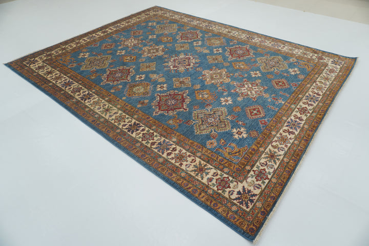 8x10 Blue Kazak Afghan Hand-Knotted Oriental Rug - Yildiz Rugs