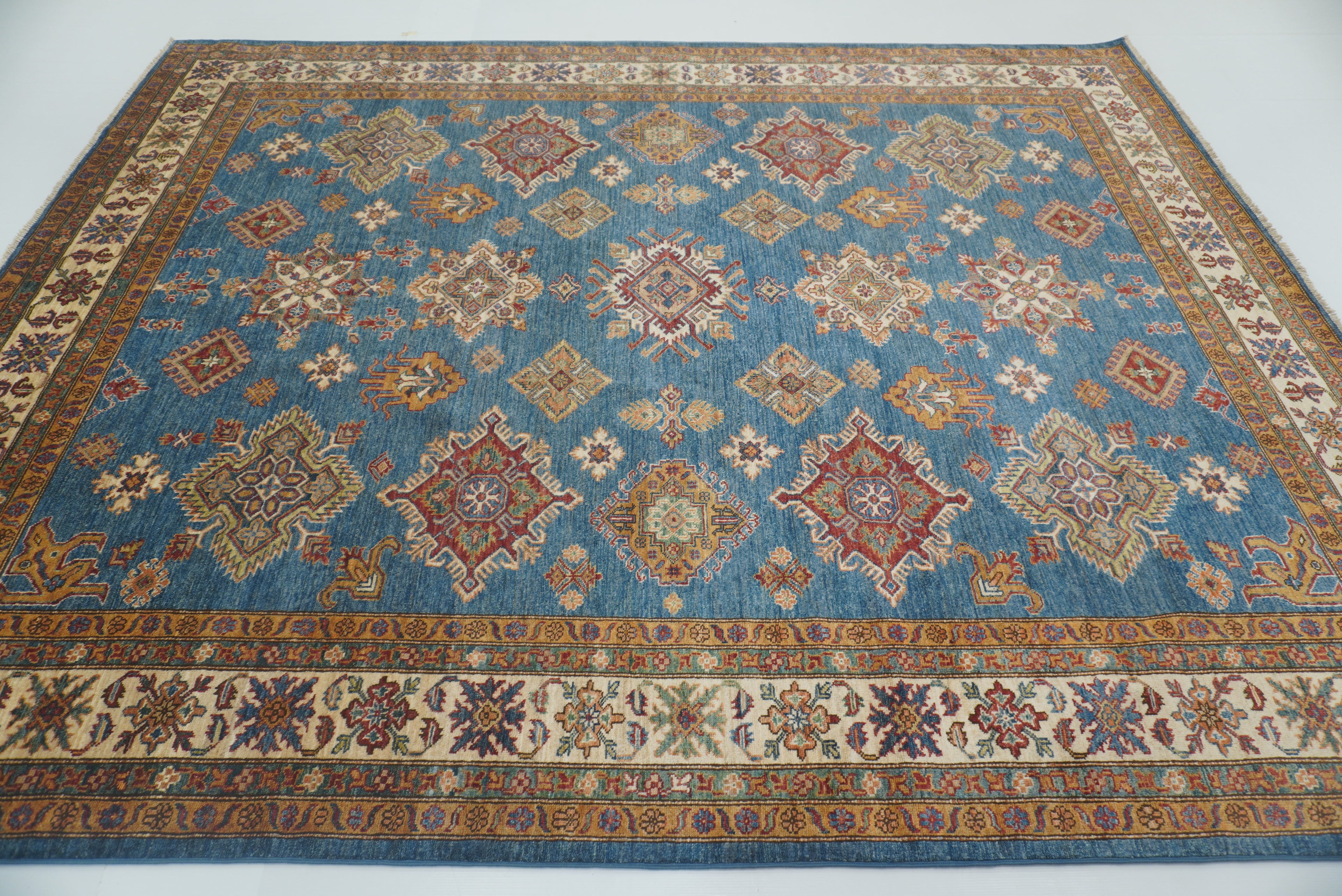 8x10 Blue Kazak Afghan Hand-Knotted Oriental Rug - Yildiz Rugs
