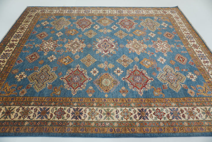 8x10 Blue Kazak Afghan Hand-Knotted Oriental Rug - Yildiz Rugs