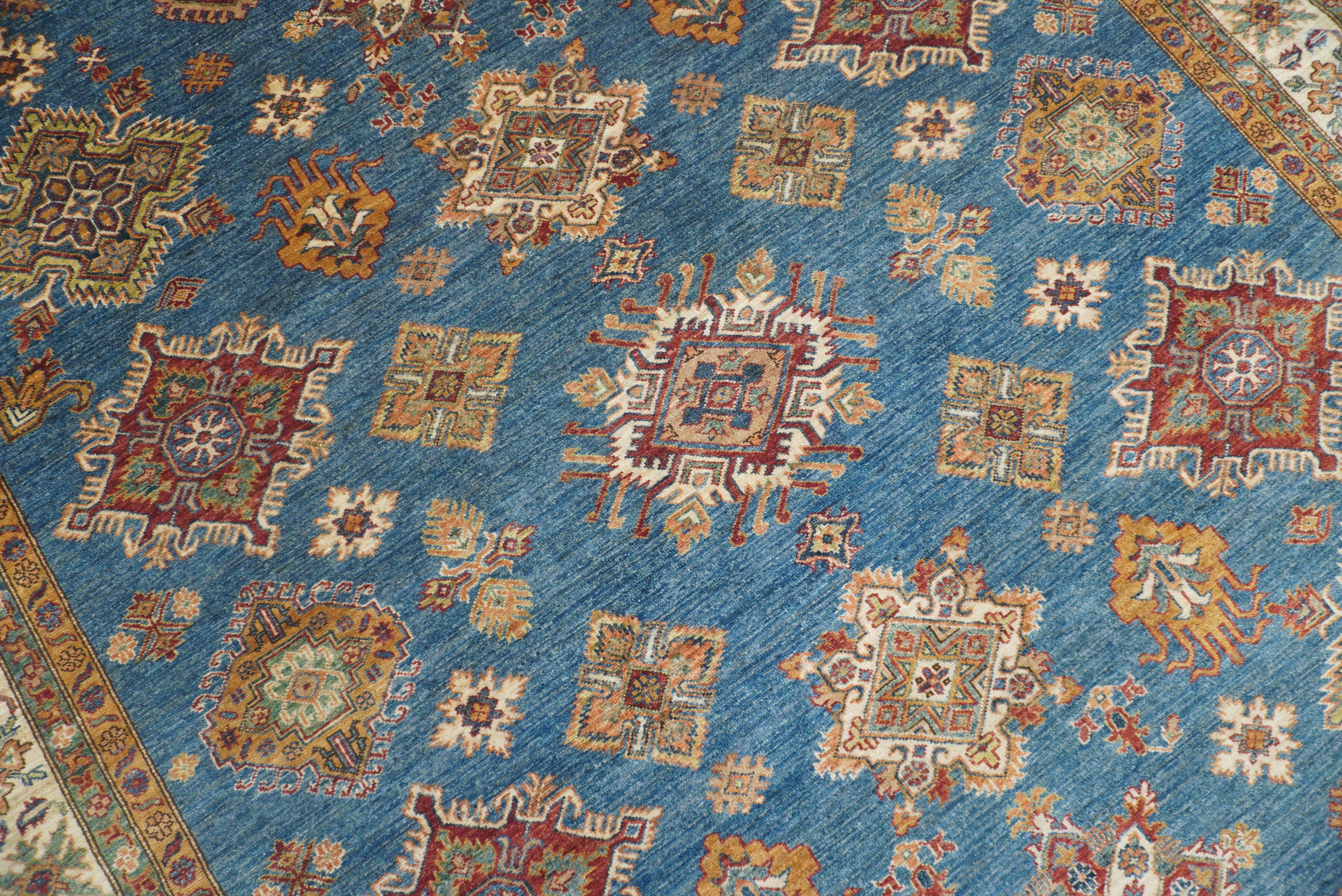 8x10 Blue Kazak Afghan Hand-Knotted Oriental Rug - Yildiz Rugs