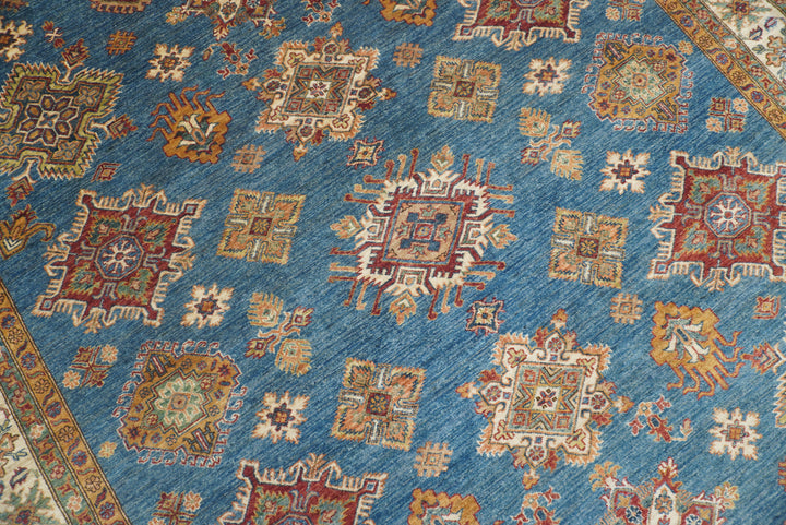 8x10 Blue Kazak Afghan Hand-Knotted Oriental Rug - Yildiz Rugs