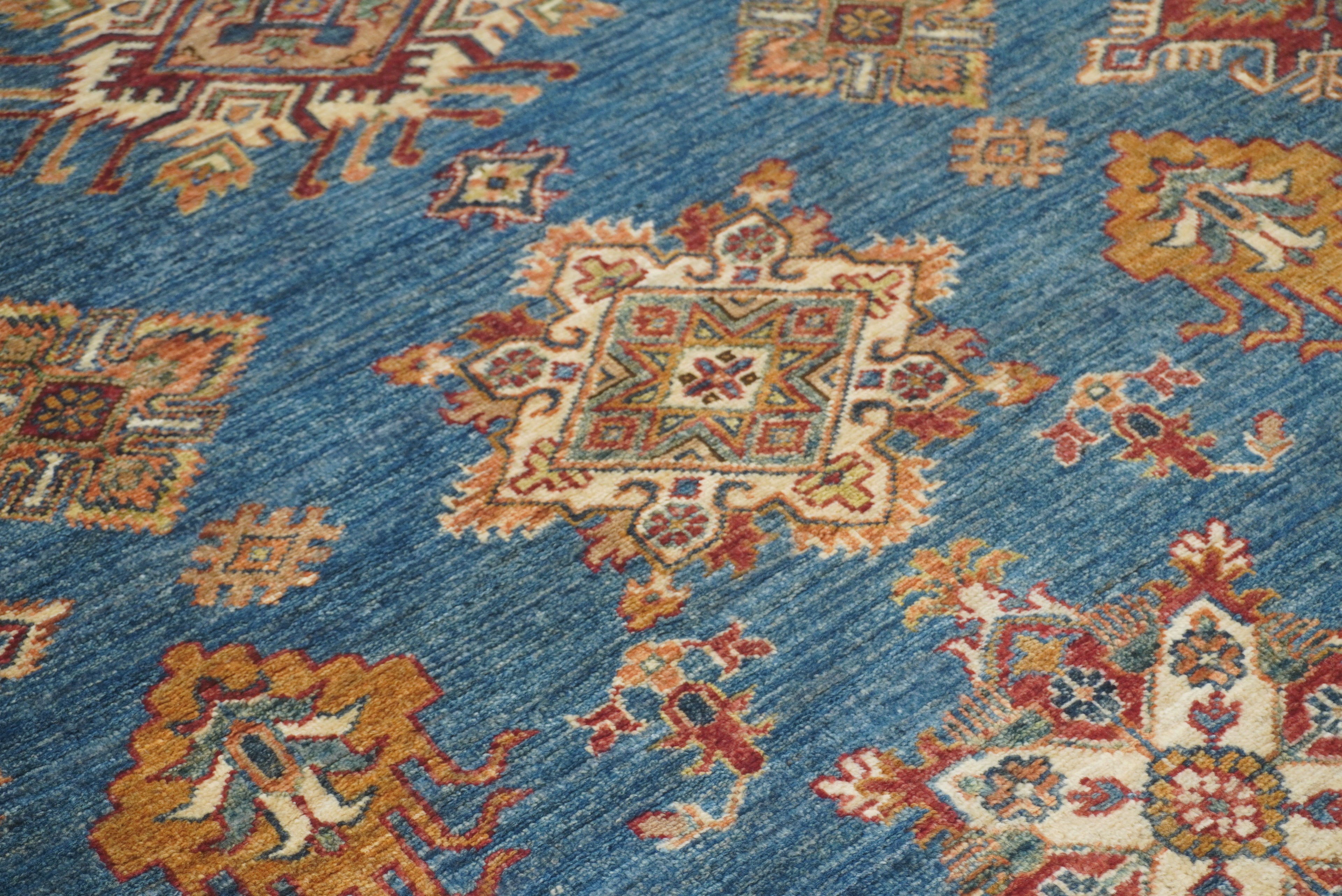 8x10 Blue Kazak Afghan Hand-Knotted Oriental Rug - Yildiz Rugs