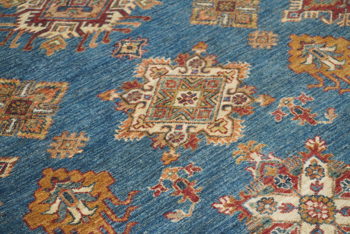 8x10 Blue Kazak Afghan Hand-Knotted Oriental Rug - Yildiz Rugs