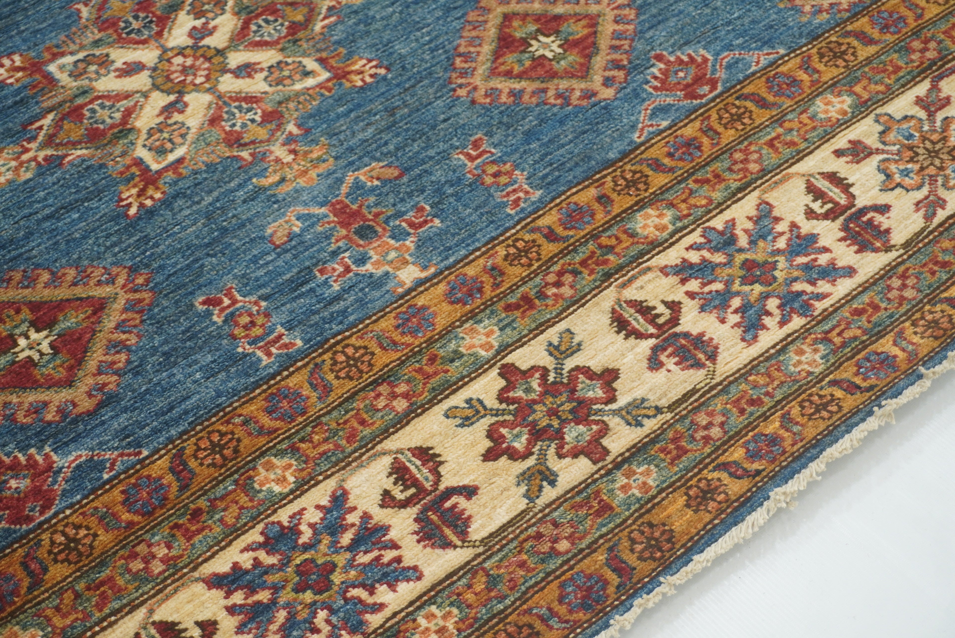 8x10 Blue Kazak Afghan Hand-Knotted Oriental Rug - Yildiz Rugs