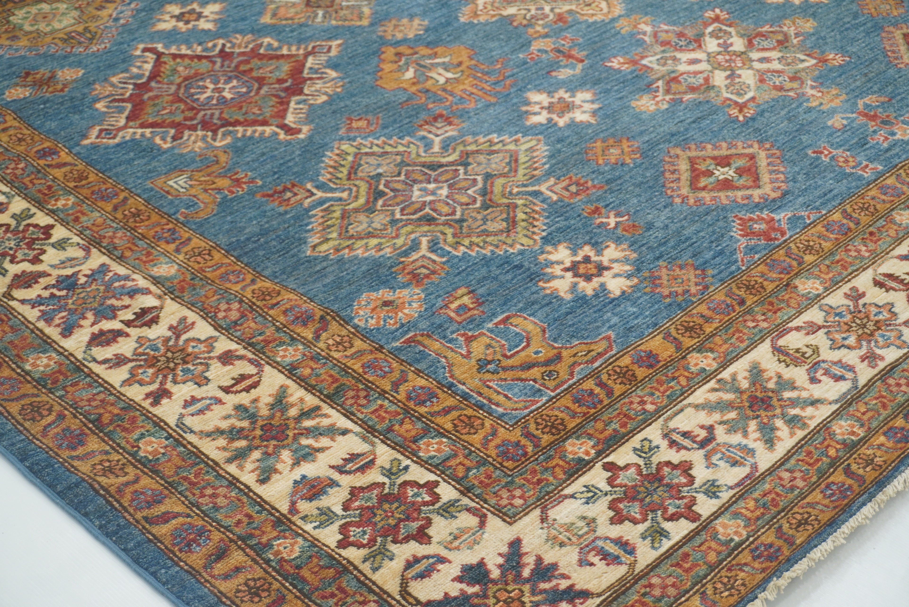 8x10 Blue Kazak Afghan Hand-Knotted Oriental Rug - Yildiz Rugs