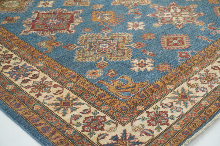 8x10 Blue Kazak Afghan Hand-Knotted Oriental Rug - Yildiz Rugs