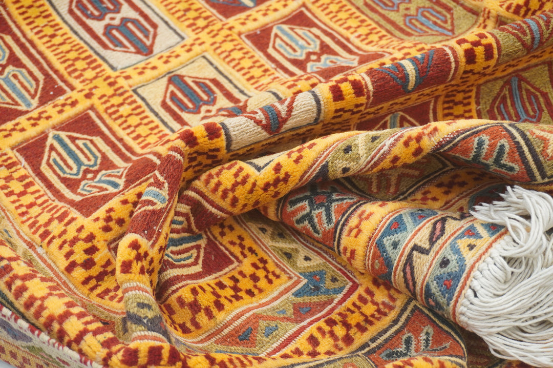 5x7 Vintage Barjesta Kilim Gold Afghan High Low Hand Knotted / Woven Rug