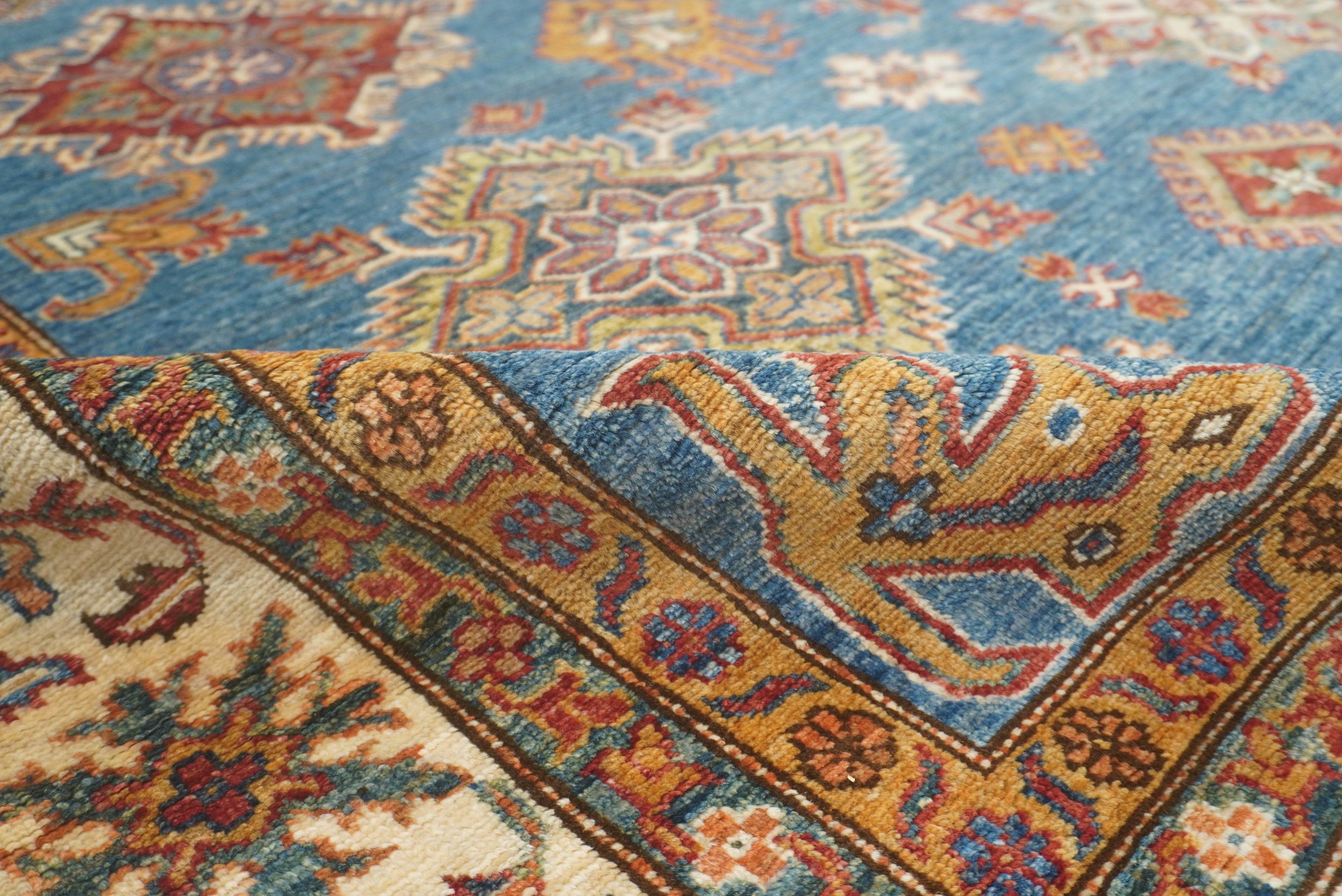 8x10 Blue Kazak Afghan Hand-Knotted Oriental Rug - Yildiz Rugs