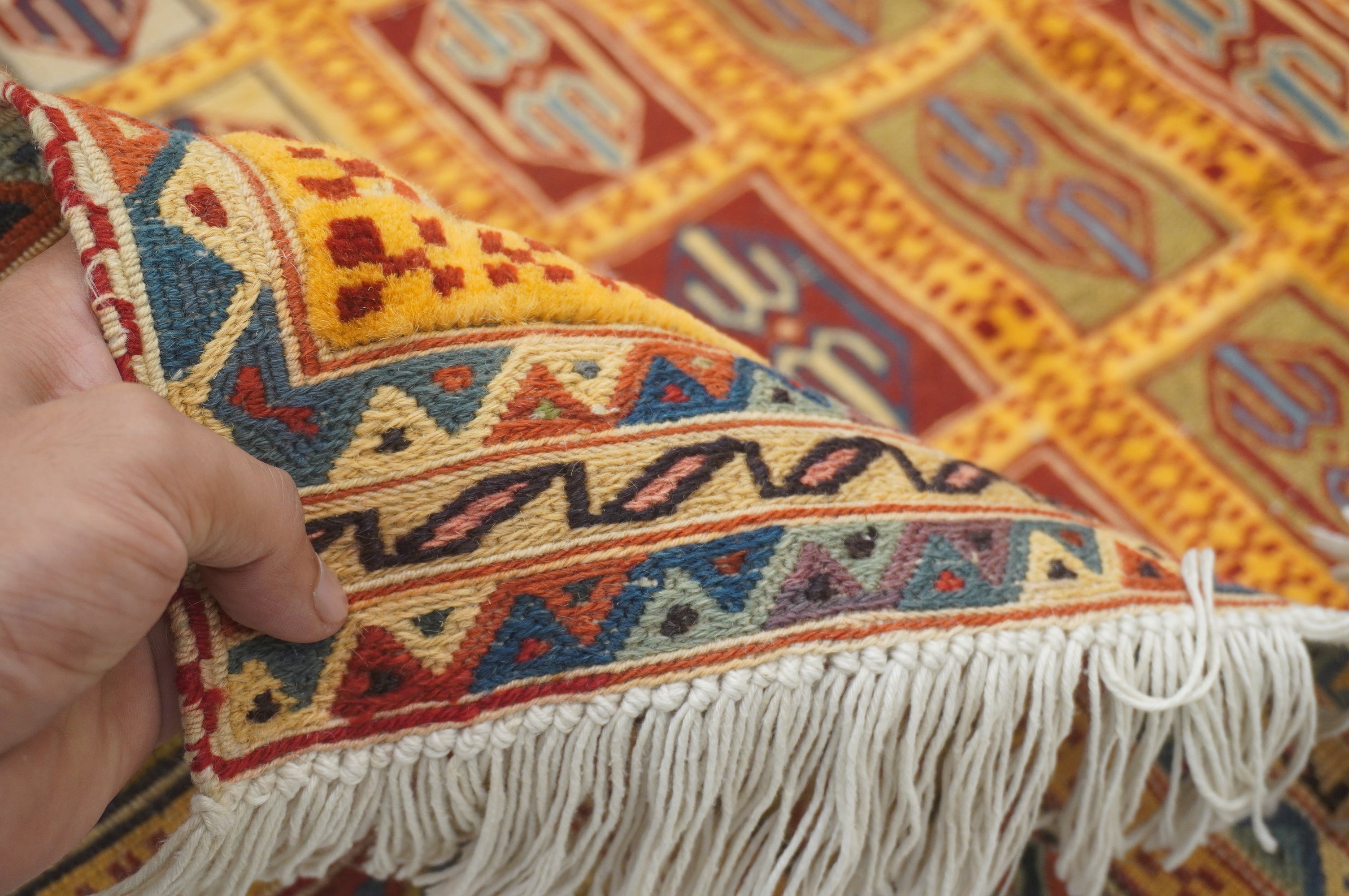 5x7 Vintage Barjesta Kilim Gold Afghan High Low Hand Knotted / Woven Rug - Yildiz Rugs