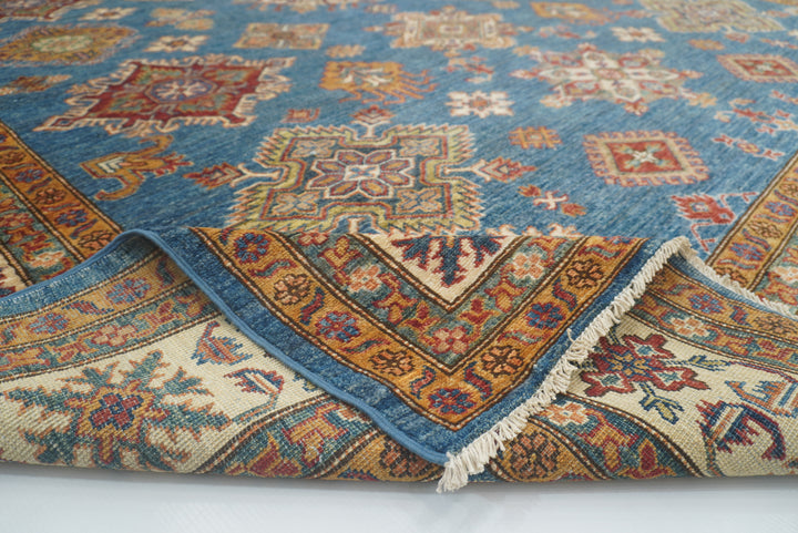 8x10 Blue Kazak Afghan Hand-Knotted Oriental Rug - Yildiz Rugs