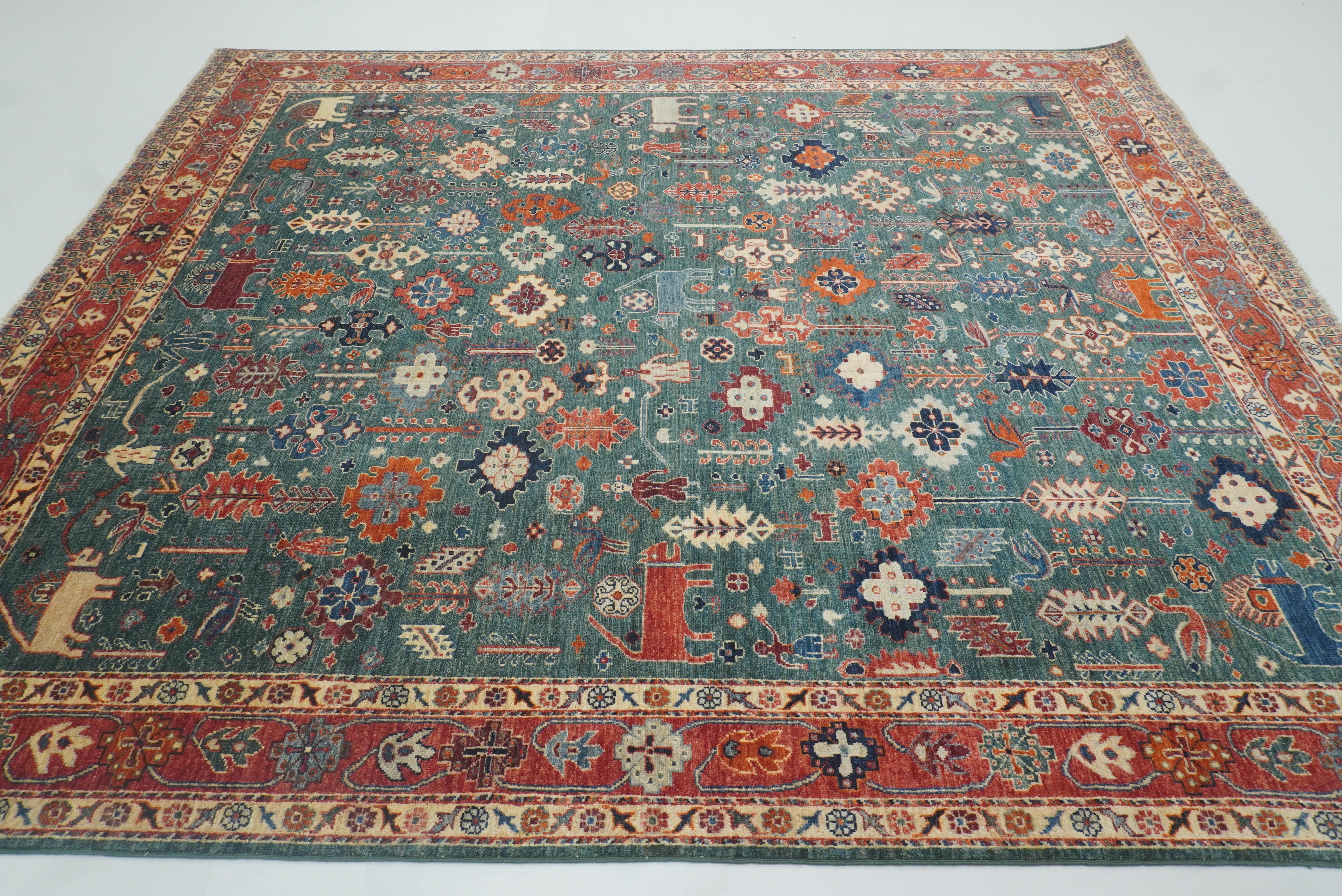 8x10 Green Gabbeh Afghan Hand knotted Oriental Rug - Yildiz Rugs